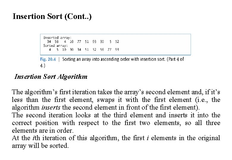 Insertion Sort (Cont. . ) Insertion Sort Algorithm The algorithm’s first iteration takes the