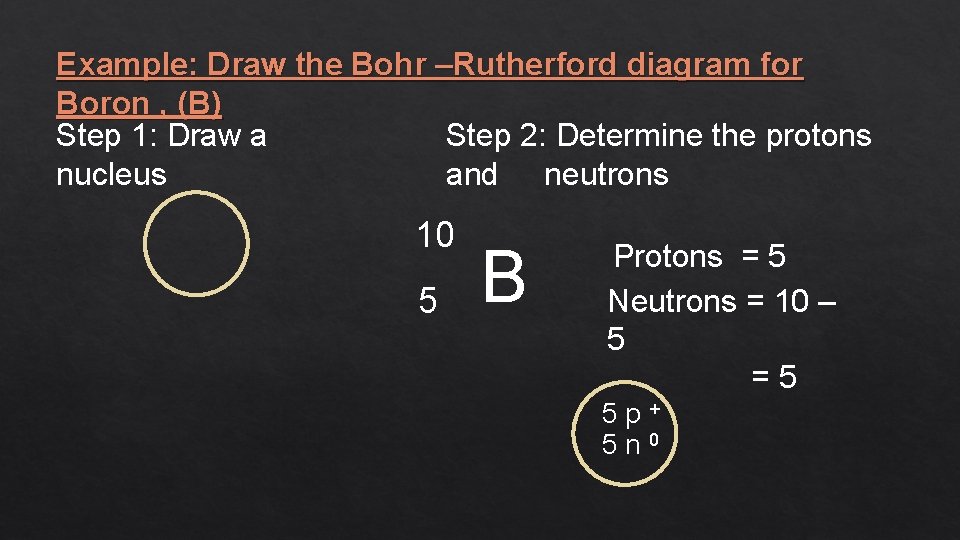 Example: Draw the Bohr –Rutherford diagram for Boron , (B) Step 2: Determine the