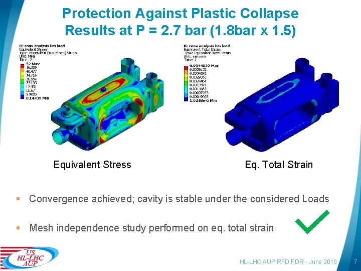 Protection Against Plastic Collapse Results at P = 2. 7 bar (1. 8 bar