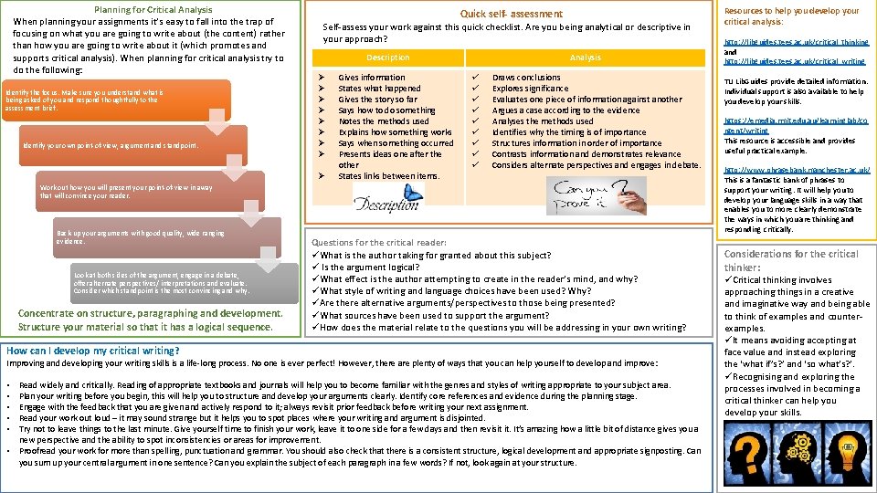 Planning for Critical Analysis When planning your assignments it’s easy to fall into the