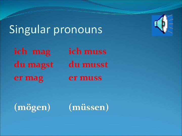 Singular pronouns ich mag du magst er mag ich muss du musst er muss