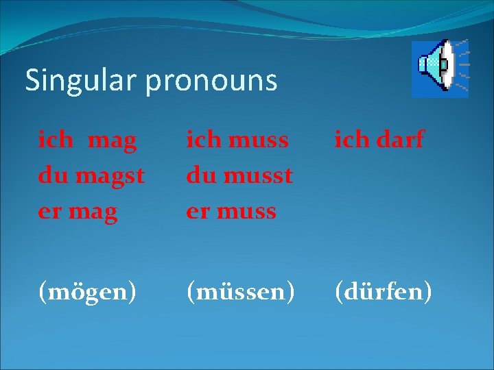 Singular pronouns ich mag du magst er mag ich muss du musst er muss
