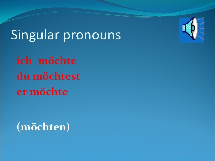 Singular pronouns ich möchte du möchtest er möchte (möchten) 