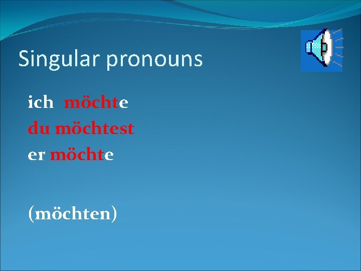 Singular pronouns ich möchte du möchtest er möchte (möchten) 