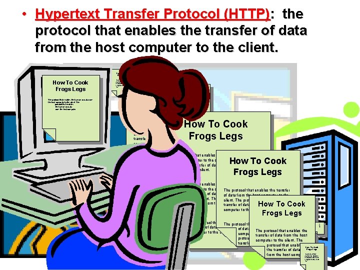  • Hypertext Transfer Protocol (HTTP): the protocol that enables the transfer of data