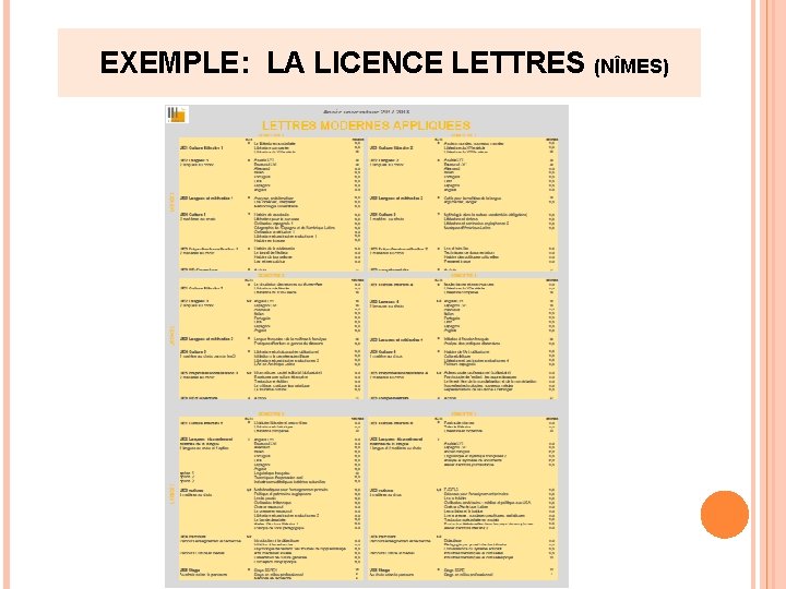 EXEMPLE: LA LICENCE LETTRES (NÎMES) EXEMPLE: LA LICENCE LETTRES (NÎMES)