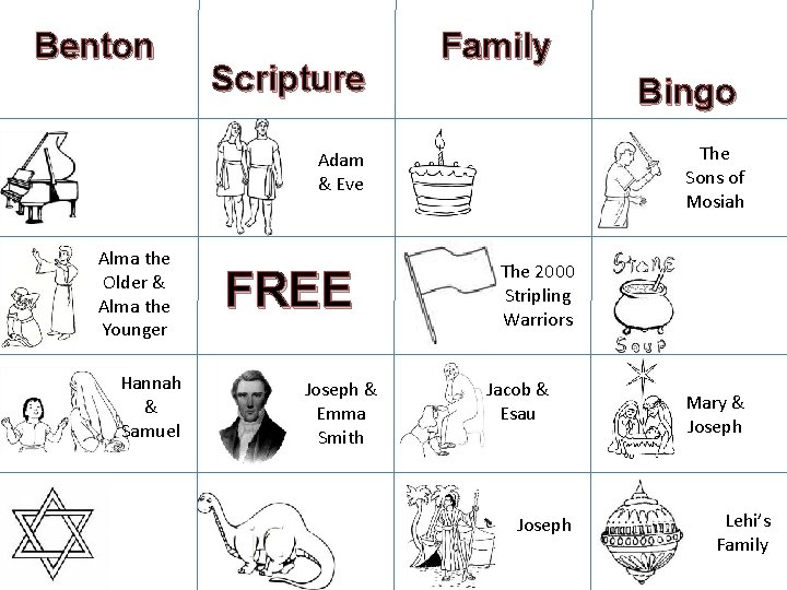 Benton Scripture Family Bingo The Sons of Mosiah Adam & Eve Alma the Older