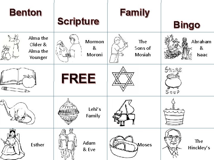 Benton Alma the Older & Alma the Younger Scripture Mormon & Moroni Family Bingo