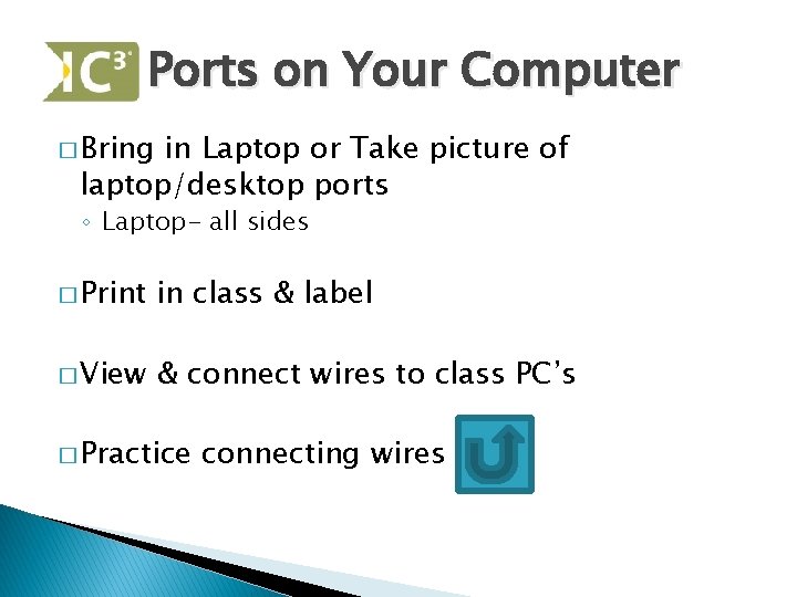 Ports on Your Computer � Bring in Laptop or Take picture of laptop/desktop ports