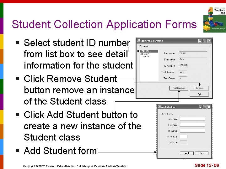 Student Collection Application Forms § Select student ID number from list box to see