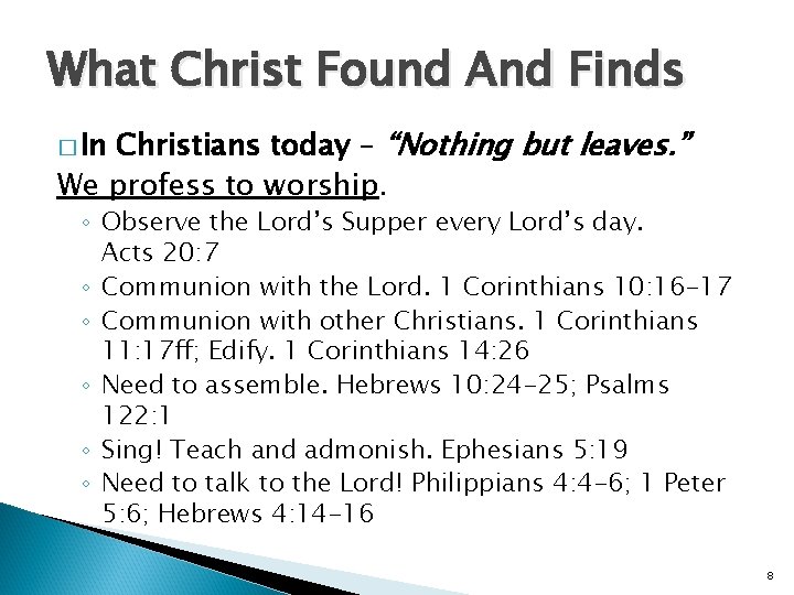 What Christ Found And Finds Christians today – “Nothing but leaves. ” We profess