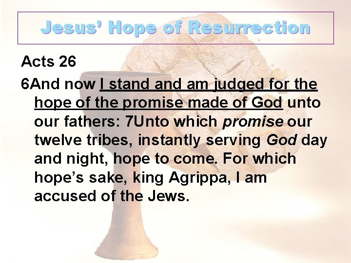 Jesus’ Hope of Resurrection Acts 26 6 And now I stand am judged for