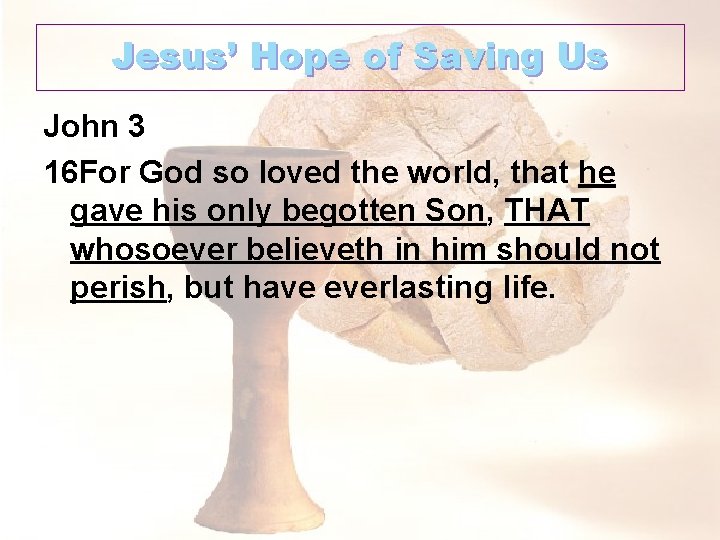 Jesus’ Hope of Saving Us John 3 16 For God so loved the world,