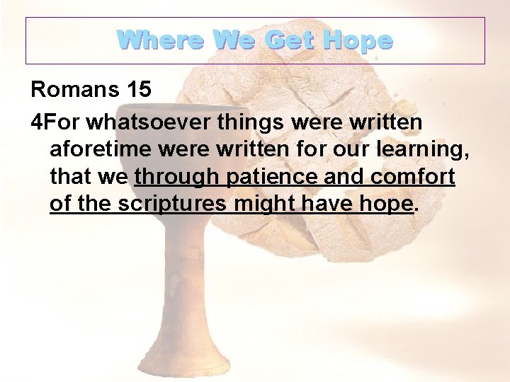 Where We Get Hope Romans 15 4 For whatsoever things were written aforetime were