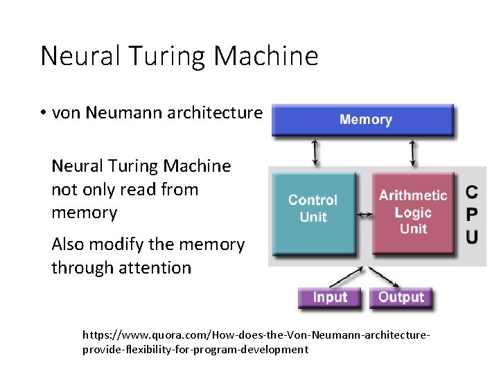 Neural Turing Machine • von Neumann architecture Neural Turing Machine not only read from