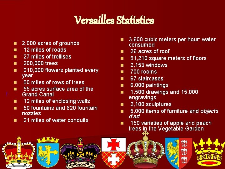 Versailles Statistics n n n f n n n 2, 000 acres of grounds