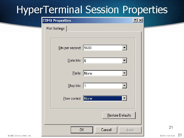 Hyper. Terminal Session Properties 21 21 