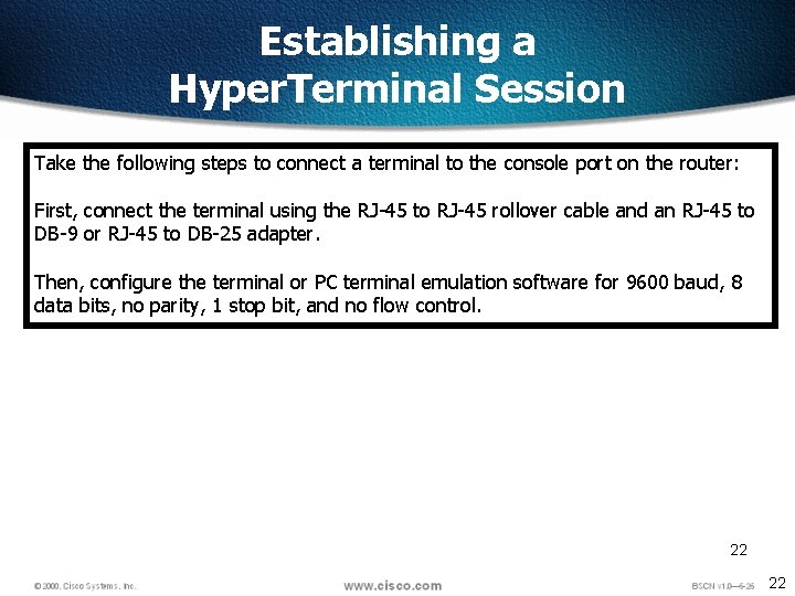 Establishing a Hyper. Terminal Session Take the following steps to connect a terminal to