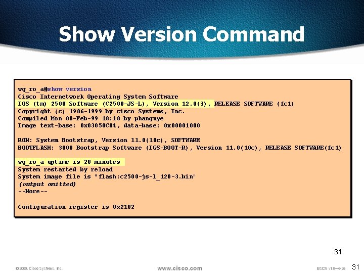 Show Version Command wg_ro_a#show version Cisco Internetwork Operating System Software IOS (tm) 2500 Software