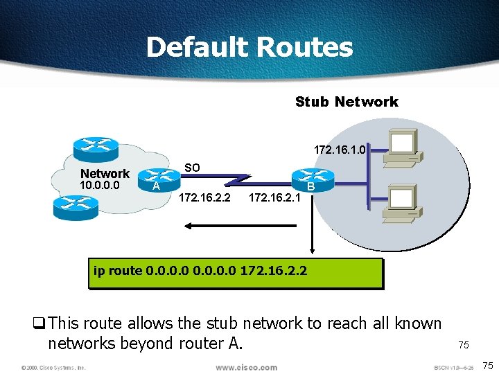 Default Routes Stub Network 172. 16. 1. 0 Network 10. 0 SO A 172.
