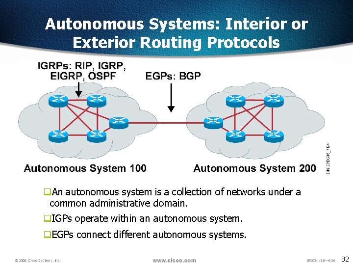 Autonomous Systems: Interior or Exterior Routing Protocols q. An autonomous system is a collection