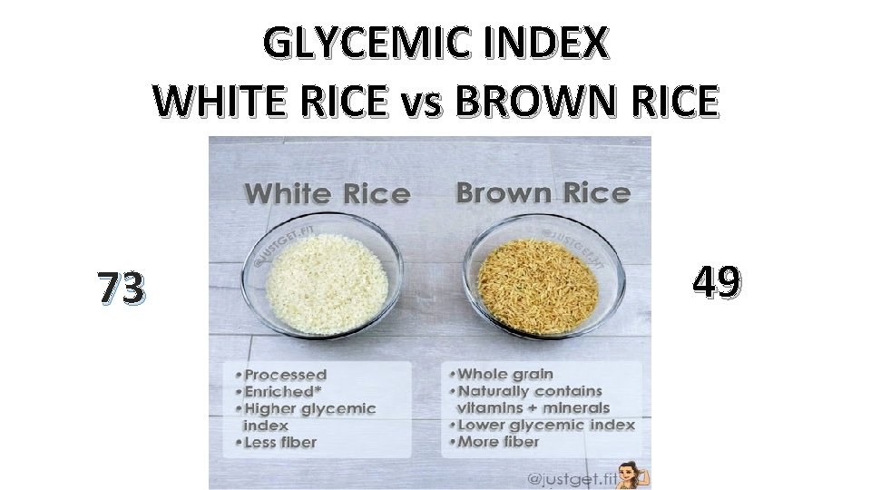 GLYCEMIC INDEX WHITE RICE vs BROWN RICE 73 49 