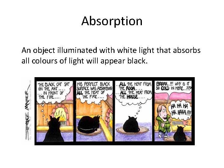 Absorption An object illuminated with white light that absorbs all colours of light will