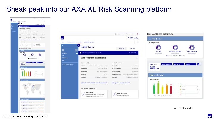 Sneak peak into our AXA XL Risk Scanning platform Source: AXA XL 15 |