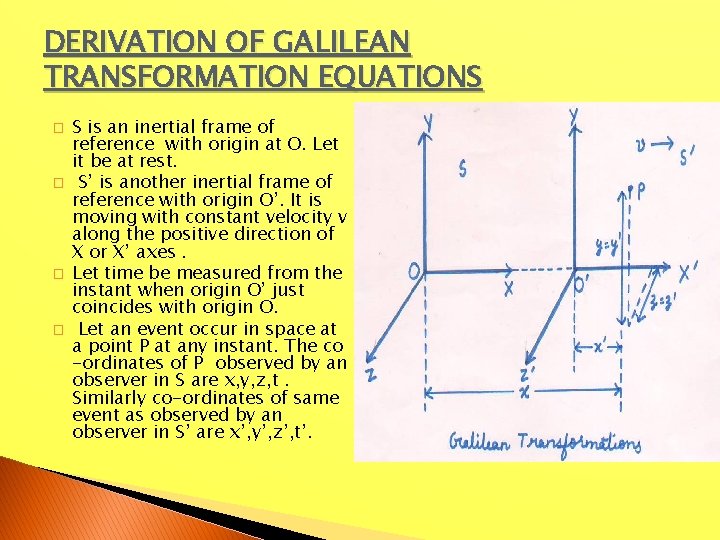 DERIVATION OF GALILEAN TRANSFORMATION EQUATIONS � � S is an inertial frame of reference