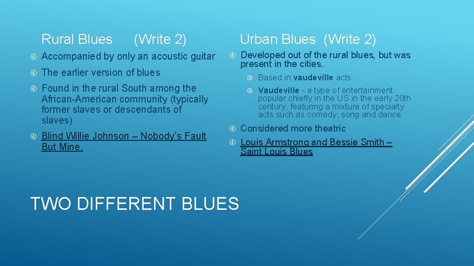 Rural Blues (Write 2) Accompanied by only an acoustic guitar The earlier version of