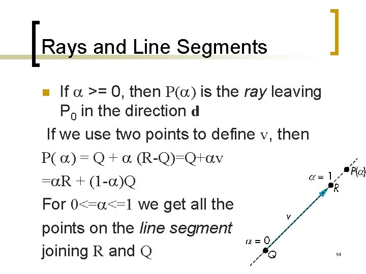 Rays and Line Segments If >= 0, then P( ) is the ray leaving
