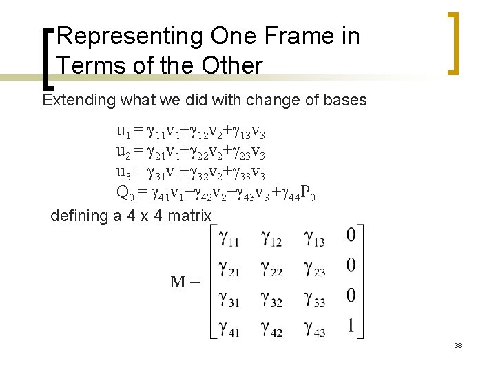 Representing One Frame in Terms of the Other Extending what we did with change