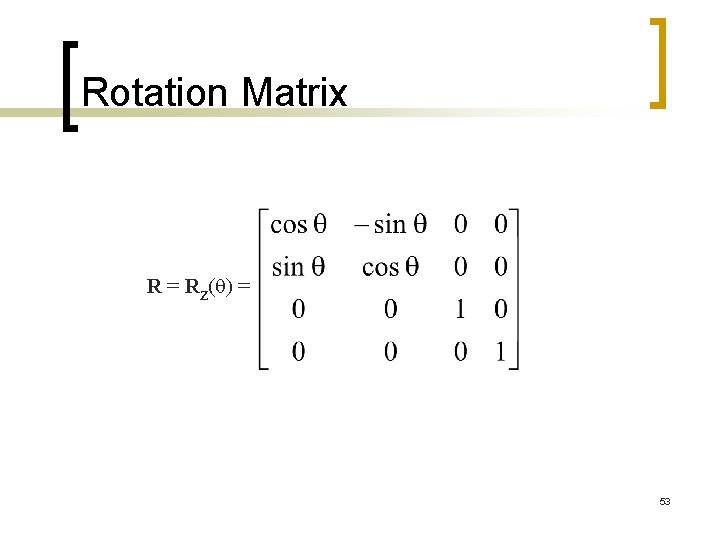 Rotation Matrix R = Rz(q) = 53 