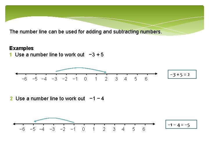 The number line can be used for adding and subtracting numbers. Examples 1 Use