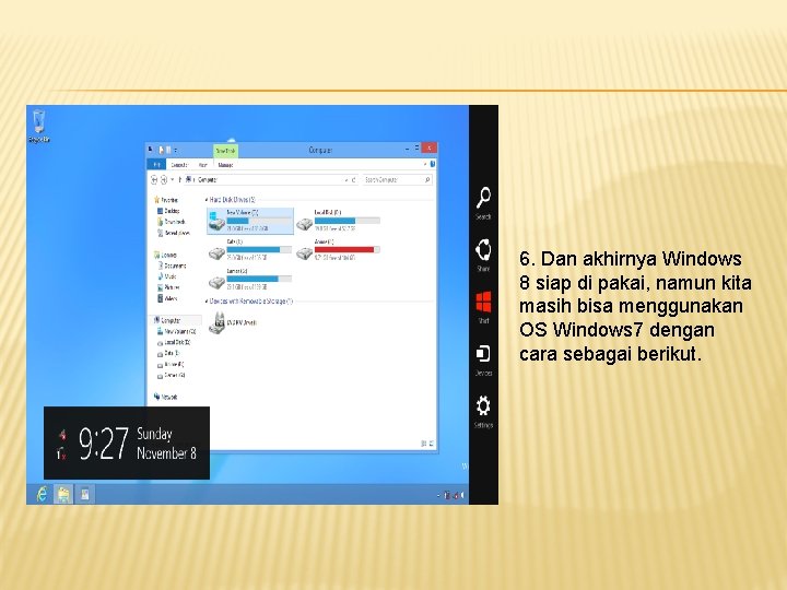 6. Dan akhirnya Windows 8 siap di pakai, namun kita masih bisa menggunakan OS