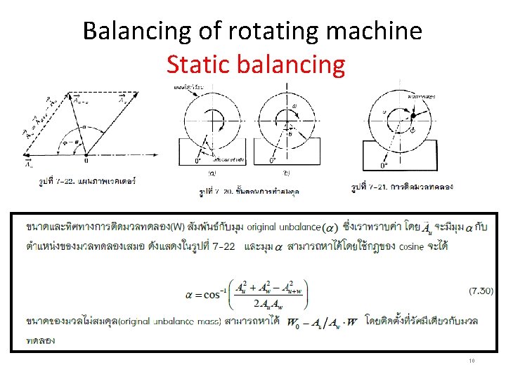 Balancing of rotating machine Static balancing 10 