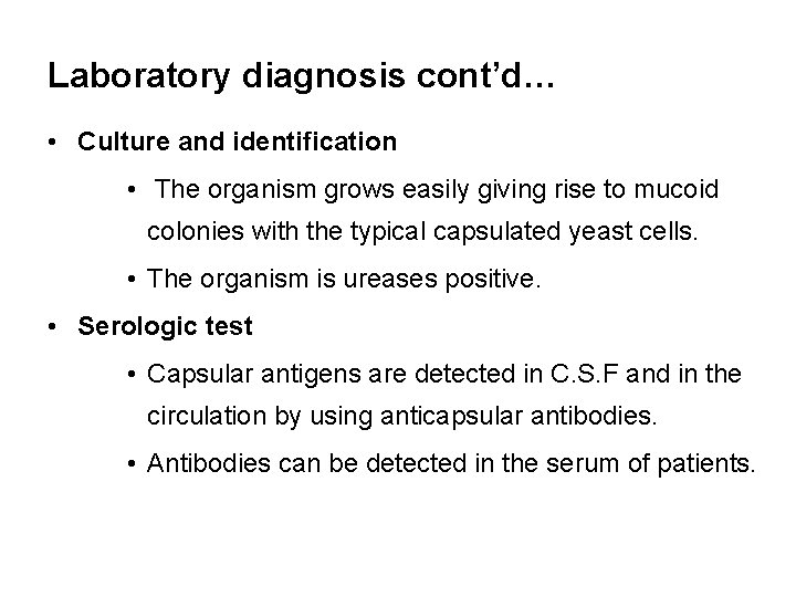 Laboratory diagnosis cont’d… • Culture and identification • The organism grows easily giving rise