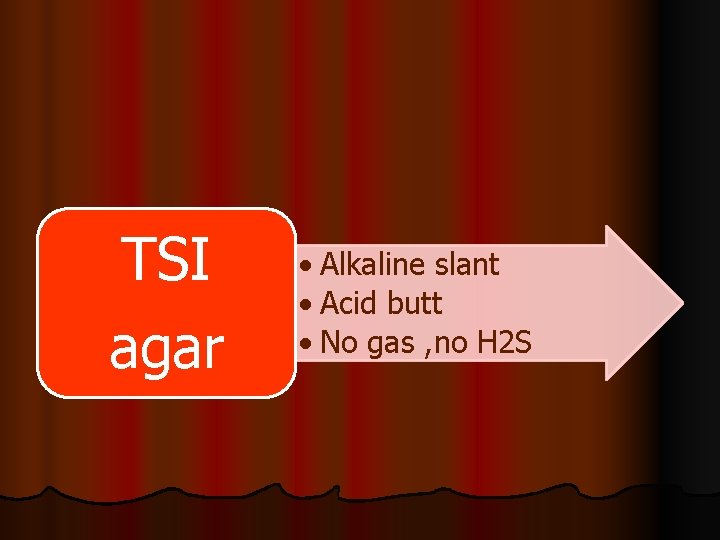 TSI agar • Alkaline slant • Acid butt • No gas , no H
