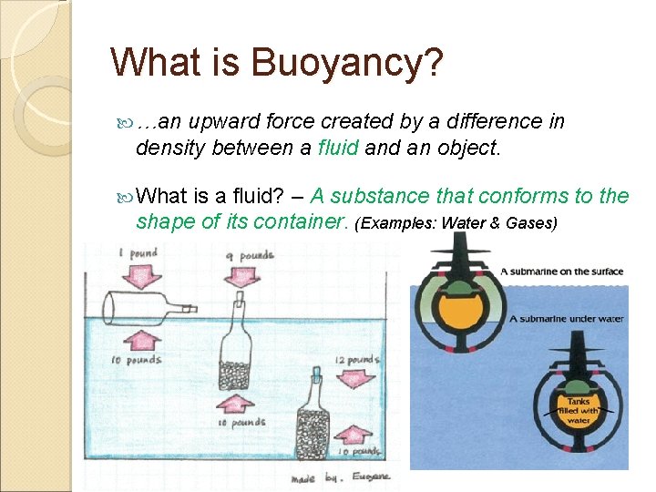 What is Buoyancy? …an upward force created by a difference in density between a