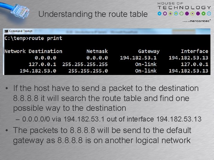 Understanding the route table • If the host have to send a packet to Understanding the route table • If the host have to send a packet to