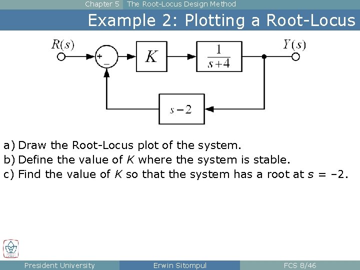 Chapter 5 The Root-Locus Design Method Example 2: Plotting a Root-Locus a) Draw the