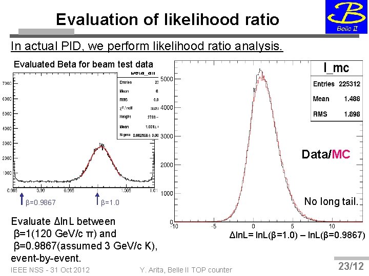 Evaluation of likelihood ratio In actual PID, we perform likelihood ratio analysis. Evaluated Beta