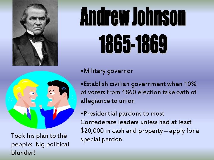  • Military governor • Establish civilian government when 10% of voters from 1860