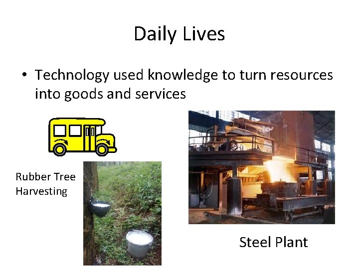 Daily Lives • Technology used knowledge to turn resources into goods and services Rubber Daily Lives • Technology used knowledge to turn resources into goods and services Rubber