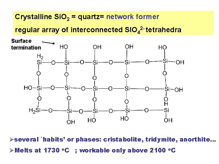 Crystalline Si. O 2 = quartz= network former regular array of interconnected SIO 42