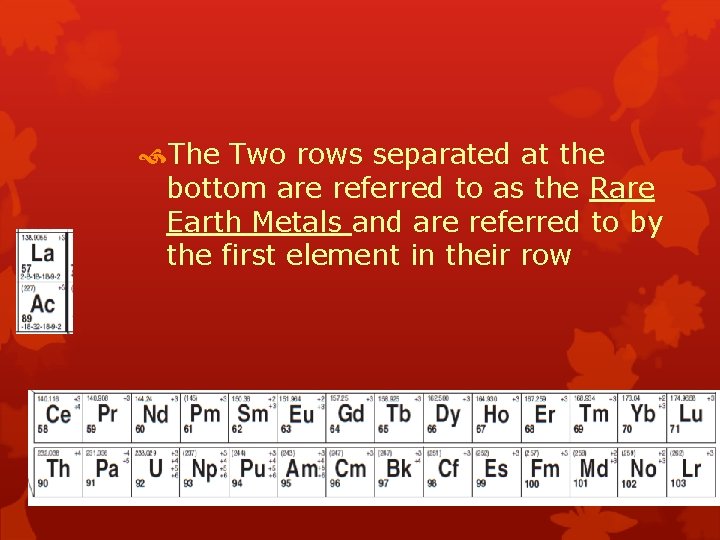  The Two rows separated at the bottom are referred to as the Rare