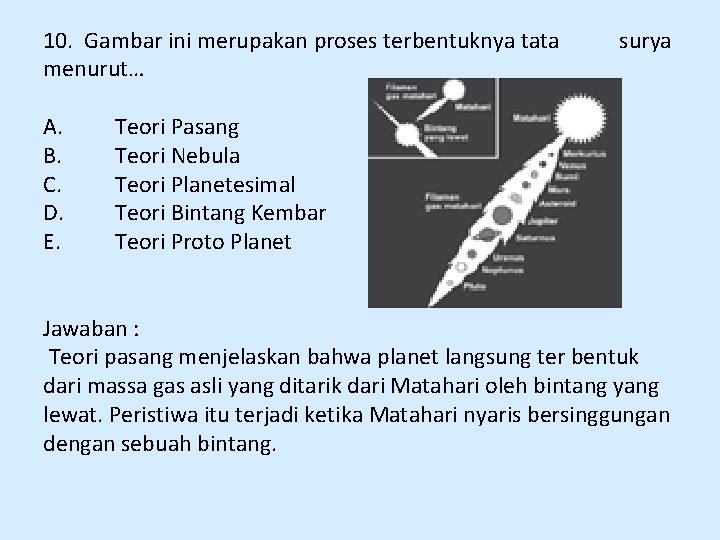 10. Gambar ini merupakan proses terbentuknya tata menurut… A. B. C. D. E. surya