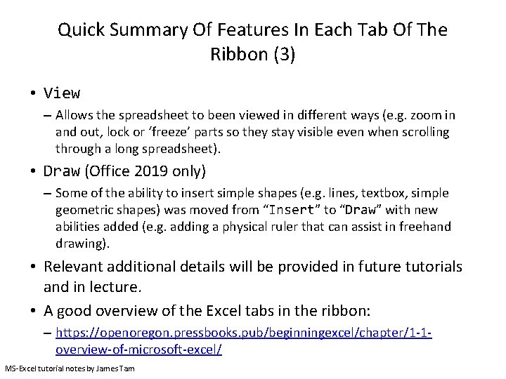 Quick Summary Of Features In Each Tab Of The Ribbon (3) • View –