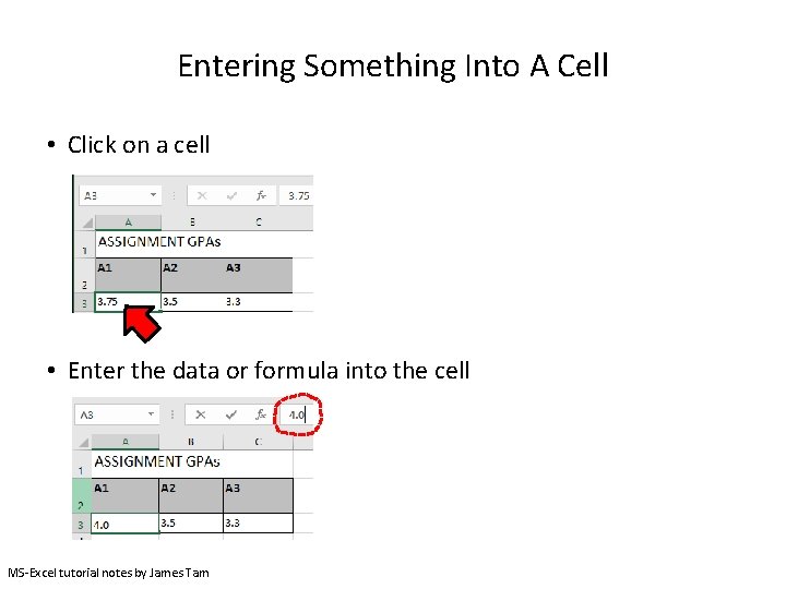 Entering Something Into A Cell • Click on a cell • Enter the data