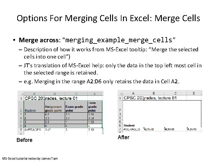 Options For Merging Cells In Excel: Merge Cells • Merge across: “merging_example_merge_cells” – Description